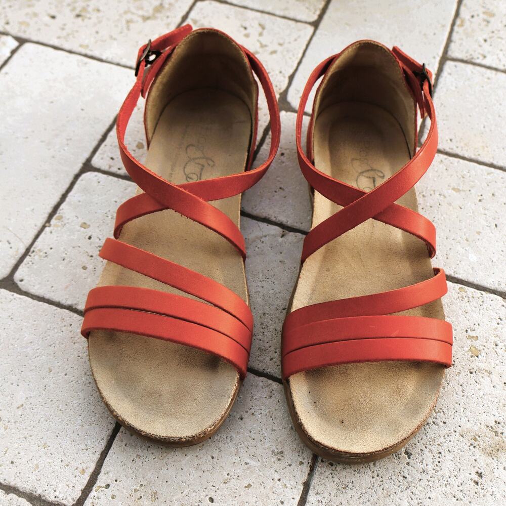 Bos & Co Sandals Leather Orange Strappy Cork Sole Made in Italy Size 37/6
